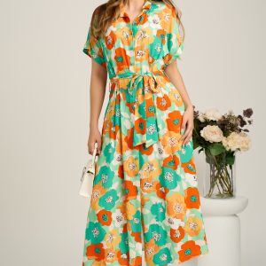 rochie-midi-cu-flori-verde-mint-si-orange-din-viscoza-in-clini-cu-nasturi-si-cordon-in-talie-1397623-1121257-4.jpeg Rochie midi cu flori verde mint si orange din viscoza in clini cu nasturi si cordon in talie