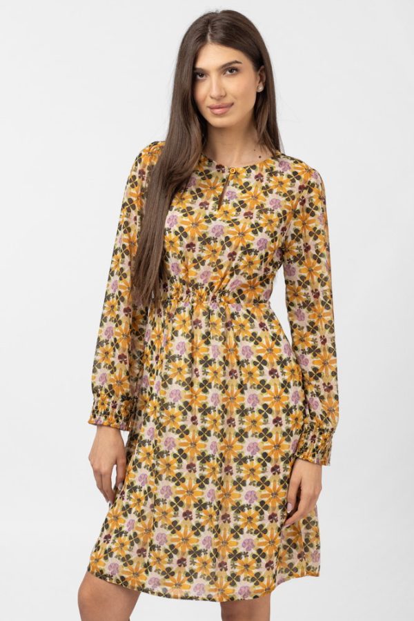 rochie-midi-cu-imprimeu-floral-galben-sofran-verde-olive-340909.jpg Rochie midi cu imprimeu floral galben sofran-verde olive
