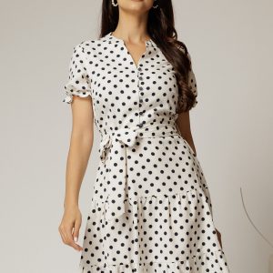 Rochie midi din viscoza alba cu buline de vara