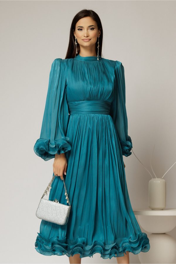 rochie-midi-turcoaz-de-ocazie-din-voal-peliculizat-cu-maneci-ample-cu-volanase-1476964-1157476-4.jpeg Rochie midi turcoaz de ocazie din voal peliculizat cu maneci ample cu volanase