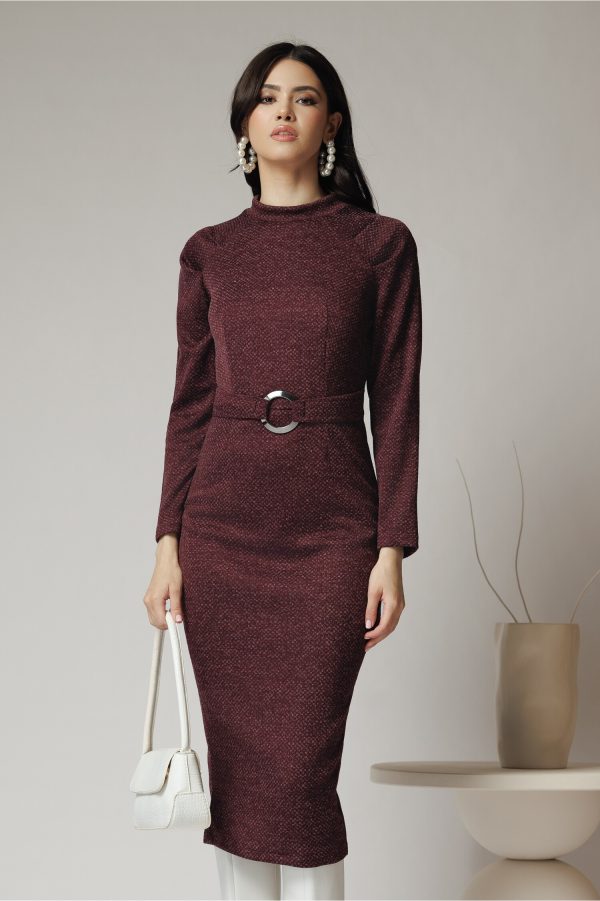rochie-moze-office-din-jerse-burgundy-cu-catarama-in-talie-1355816-1096574-4.jpeg Rochie Moze office din jerse burgundy cu catarama in talie