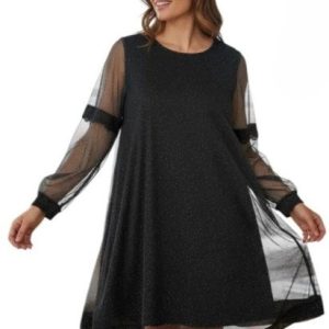 rochie-neagra-eleganta-cu-maneci-din-tull-227002.jpg Rochie neagra eleganta cu tulle fin și sclipire discreta