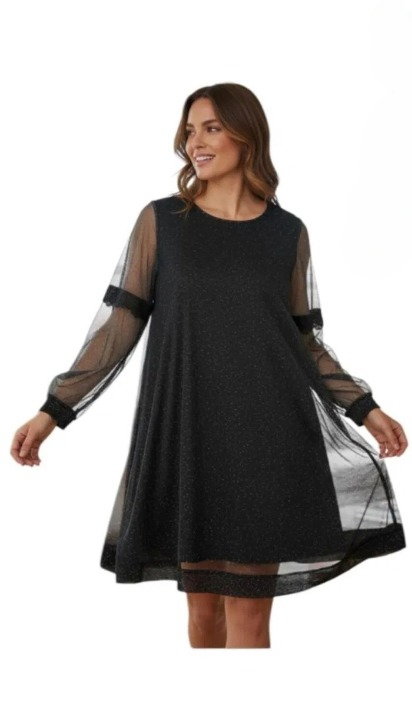 rochie-neagra-eleganta-cu-maneci-din-tull-227002.jpg Rochie neagra eleganta cu tulle fin și sclipire discreta