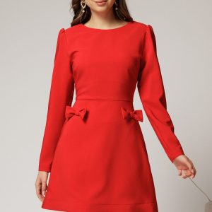 rochie-scurta-corai-cu-fusta-tip-a-si-fundite-1440886-1141522-4.jpeg Rochie scurta rosie cu fusta tip A si fundite