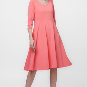 Rochie clos, taiata in talie, cu buzunare ascunse, din bumbac corai
