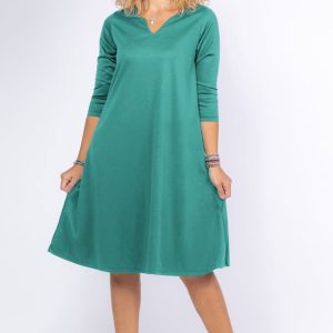rochie-uni-lila-a-line-midi-cu-decolteu-traditional-copie-901774.jpg Rochie uni turcoaz A line midi, cu decolteu traditional