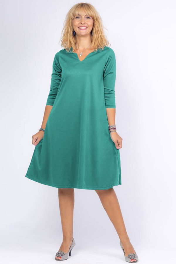 rochie-uni-lila-a-line-midi-cu-decolteu-traditional-copie-901774.jpg Rochie uni turcoaz A line midi, cu decolteu traditional