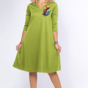rochie-uni-verde-deschis-a-line-midi-cu-decolteu-traditional-7544944577.jpg Rochie verde oliv A line midi, cu decolteu traditional si imprimeu floare picturala