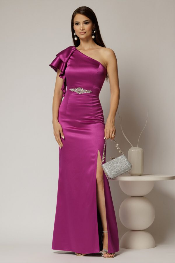 Rochie Zara lunga eleganta din tafta magenta cu un umar gol