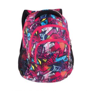 Rucsac scoala cu 5 compartimente,model Teens Pink Graffiti,43x28x22 cm