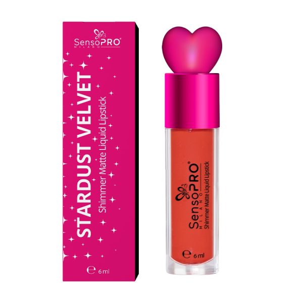 Ruj Lichid Mat cu Sclipici Stardust Velvet - SensoPRO Milano, Aurora Red