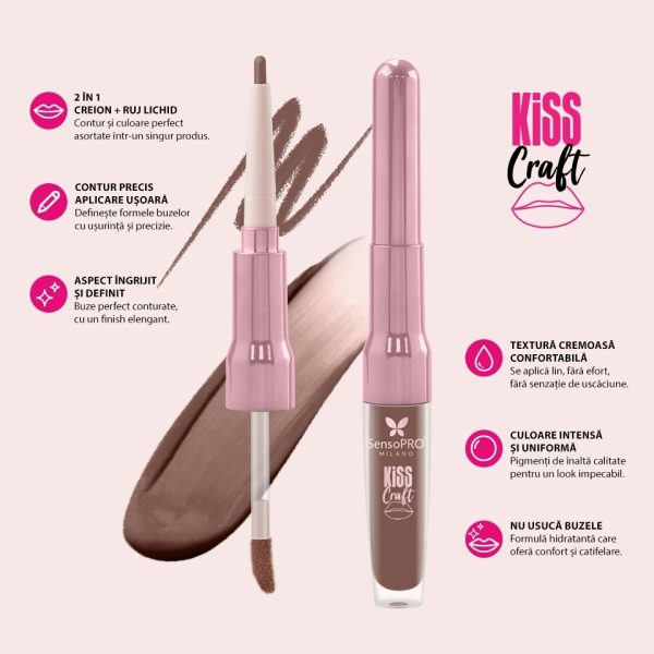 Ruj lichid si creion de buze 2in1 Kiss Craft SensoPRO Milano, Honey