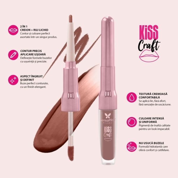 Ruj lichid si creion de buze 2in1 Kiss Craft SensoPRO Milano, Pink