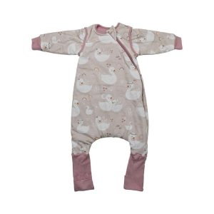 Sac de dormit cu picioruse si maneci detasabile, Bebe Stars, De iarna, Din bumbac certificat Oeko Tex Standard 100, Cu fermoar, 70 cm, 2.5 Tog, Swan