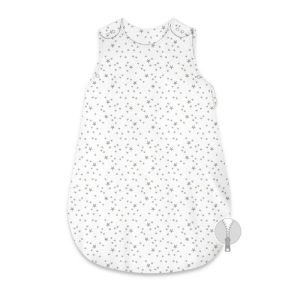 Sac de dormit, MimiNu, Pentru bebelusi, De iarna, Din bumbac certificat Oeko Tex Standard 100, Cu fermoar lateral, Cu capse pe umar, 74 cm, 0 - 6 luni, 2.5 Tog, Mini Gray Stars