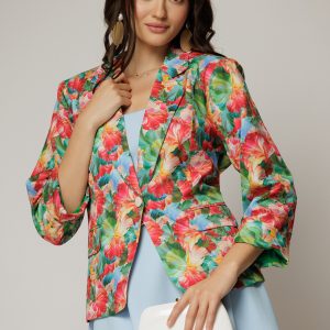 Sacou dama cu imprimeu floral fucsia