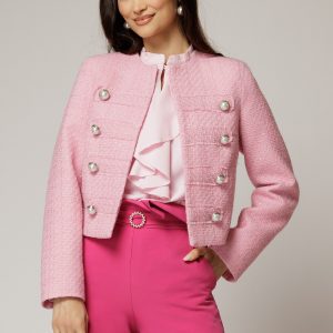 Sacou DY Fashion roz din tweed si nasturi decorativi