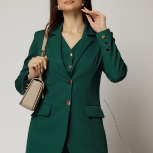 Sacou Melody verde cu buzunare si inchidere cu nasturi