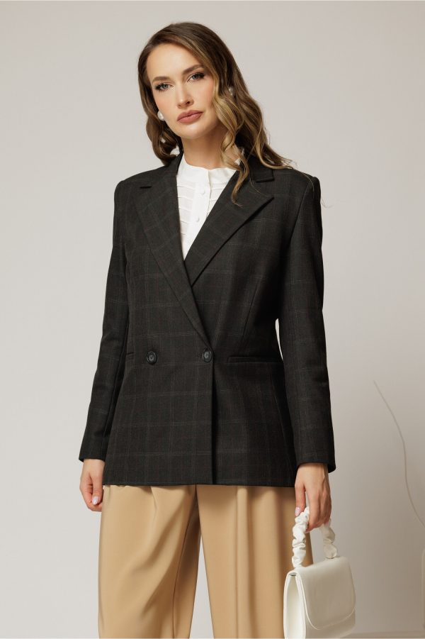 Sacou negru casual office in carouri