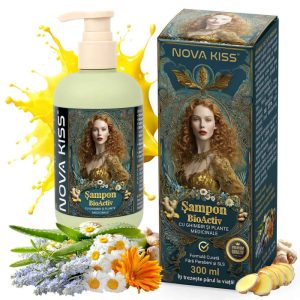 Sampon BioActiv cu Ghimbir Impotriva Caderii Parului, Efect Regenerator si Densificator, Revitalizeaza in Profunzime, Premium, NOVA KISS  , 300 ml