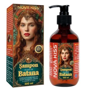 Sampon cu Ulei de Batana pentru Cresterea Parului, Intarirea Radacinilor Firului de Par, Infuzat cu Biotina, Rozmarin, NOVA KISS  , 300 ml