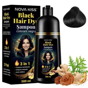 Sampon Premium 3 in 1 pentru Colorarea Parului, Anti Cadere, Regenerare cu Ghimbir si Ginseng, 500 ml,  1 Negru (Black)