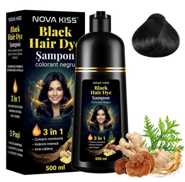 Sampon Premium 3 in 1 pentru Colorarea Parului, Anti Cadere, Regenerare cu Ghimbir si Ginseng, 500 ml,  1 Negru (Black)