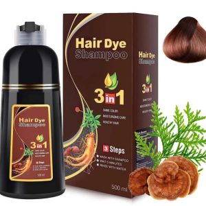 Sampon Premium 3 in 1 pentru Colorarea Parului, Anti Cadere, Regenerare cu Ghimbir si Ginseng, 500 ml,  3 Saten inchis (Dark Brown)