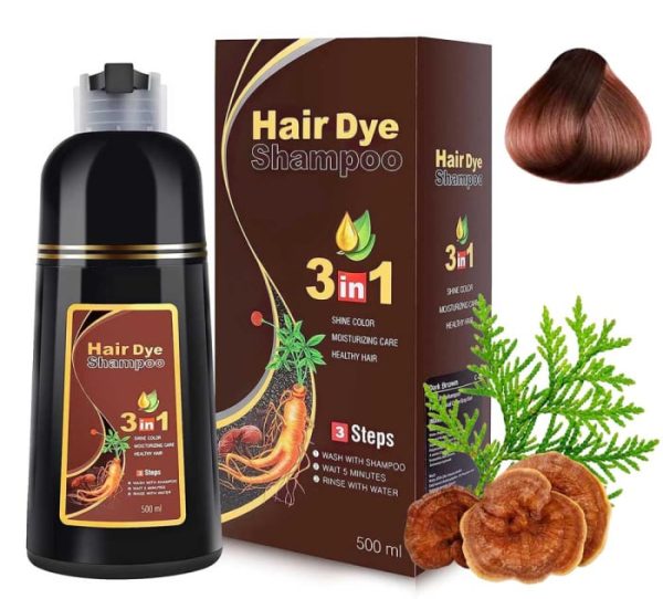 Sampon Premium 3 in 1 pentru Colorarea Parului, Anti Cadere, Regenerare cu Ghimbir si Ginseng, 500 ml,  3 Saten inchis (Dark Brown)