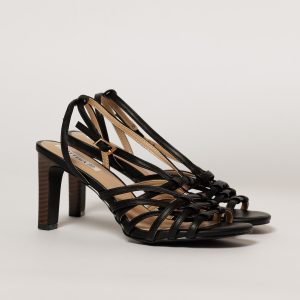 Sandale negre elegante cu barete subtiri impletite