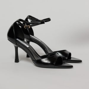 Sandale negre elegante din piele ecologica cu varf ascutit