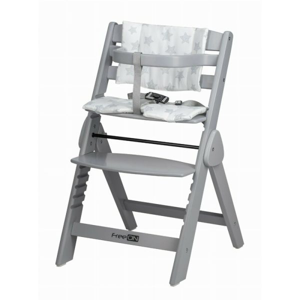 Scaun de masa, FreeON, Finny Fold, 6 luni - 15 Kg, Reglabil pe inaltime, Pernuta, Pliabil, Gray