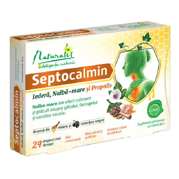 septocalmin-iedera-nalba-mare-propolis.png Septocalmin Iedera, Nalba-mare si Propolis, 24 drajeuri, Naturalis