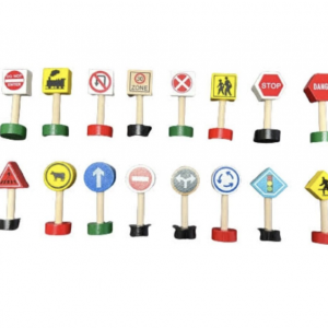 Set 16 Semne de Circulatie, multicolor, 7 cm, din lemn