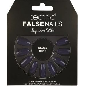 Set 24 Unghii False cu adeziv inclus Technic False Nails, Squareletto, Gloss Navy