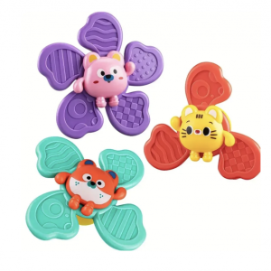 Set 3 jucarii senzoriale cu spinner si ventuza, Animalute, pentru bebelusi