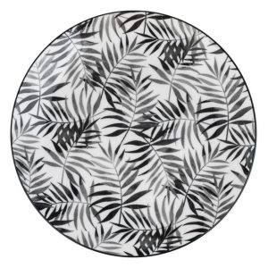 Set 6 farfurii pentru servire din portelan cu design frunze tropicale, negru, 19 cm