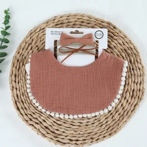 Set Bavetica cu Fundita pentru Copii din Bumbac - Maro