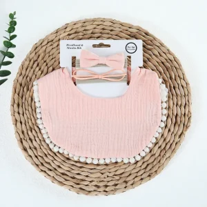 Set Bavetica cu Fundita pentru Copii din Bumbac - Roz