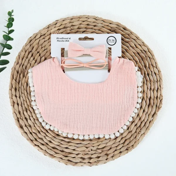 set-bavetica-cu-fundita-pentru-copii-din-bumbac-roz-262533.webp Set Bavetica cu Fundita pentru Copii din Bumbac - Roz