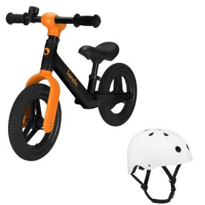 Bicicleta fara pedale, Lionelo, Toni, Cu ghidon si sa reglabile, Ultra usoara, 2.8 Kg, 18 luni+, Sustine 30 kg, Portocaliu + Casca pentru copii, Reglabila 50-56 cm, Alb