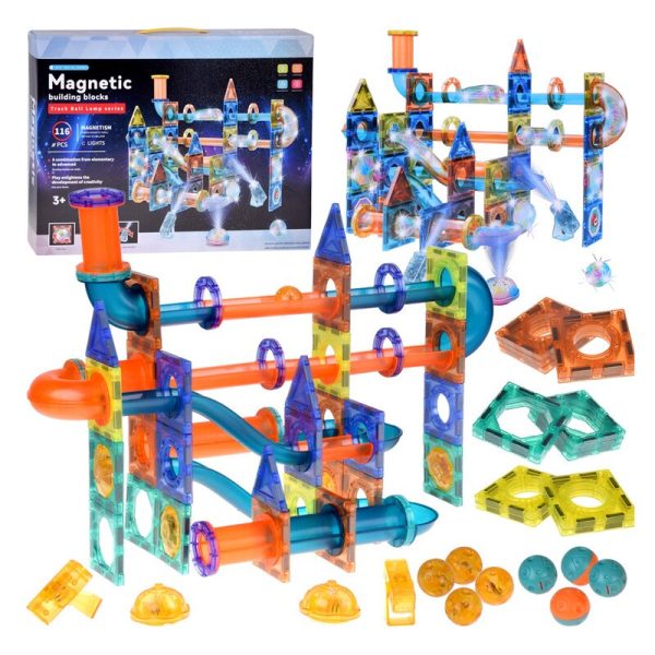 Set blocuri de constructie magnetic, Iluminate, 116 piese