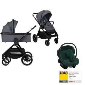 Set Carucior 2 in 1 Lionelo, Layla, Pana la 22 kg, Cadru aluminiu, Gri + Scoica auto Lionelo, i-Size Astrid, 0-13 Kg, Verde