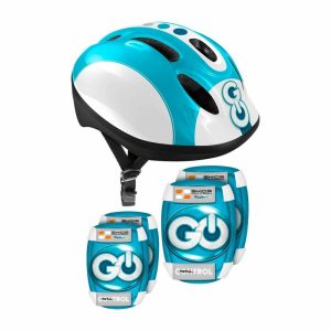 Set casca protectie, genunchiere si cotiere, Stamp, Skids Control, Sigure si confortabile, Reglabile, Conform cu EN1078, Marime 50/56 cm, 3 ani+, Albastru