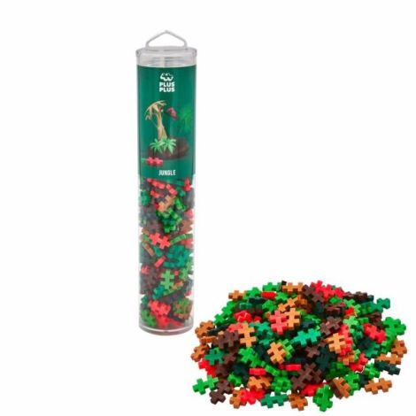 Set constructie Plus-Plus, tub 240 piese, Jungle Mix, culorile junglei