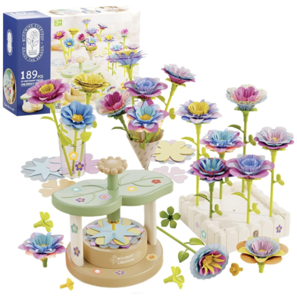 set-creativ-de-constructie-diy-gradina-cu-flori-72-piese-copie-606769.png Joc de creatie floral Fabrica de flori cu 189 piese, set creativ DIY pentru copii