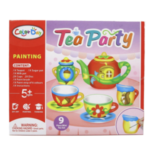Set creativ de pictat mini serviciu de ceai din ceramica Tea Party, 9 piese, vopsele si pensula, +5 ani
