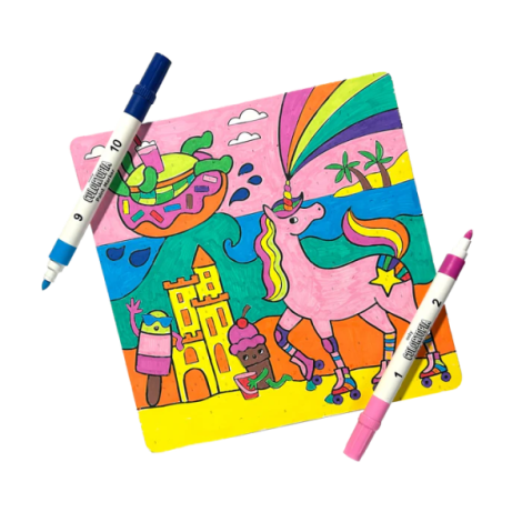 Set creativ de pictura dupa numere cu markere- Taramul Unicornilor (Set de 8)
