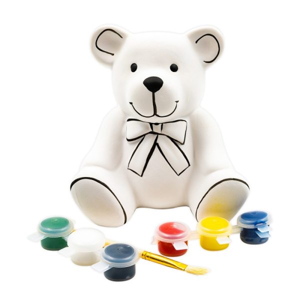 Set creativ pentru pictat pusculita ursulet,pensula si 6 culori incluse,ceramica,12x12x13 cm