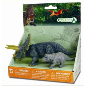 Set de 2 figurine pictate manual Triceratops cu pui 89312